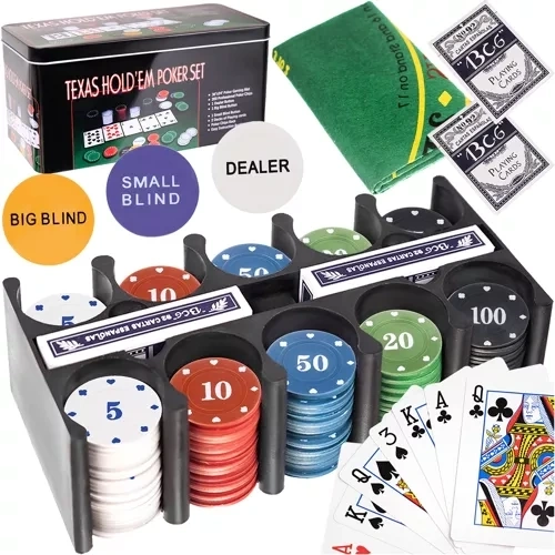 Set de póker Malatec Texas Hold'em en lata metálica (200 fichas)