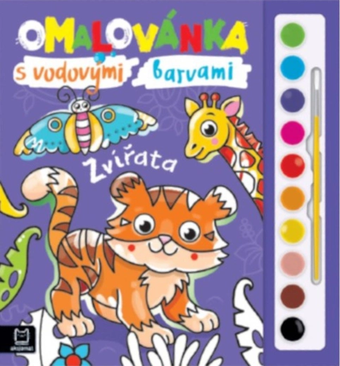 Libro para colorear con animales, acuarelas y pincel