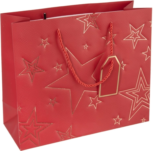 Bolsa de regalo de papel con motivo de estrella roja 31 × 12 × 26 cm