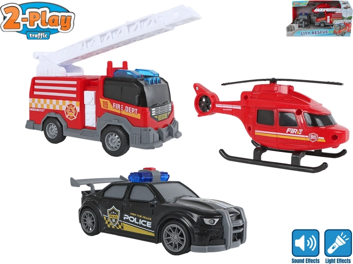 Set de vehículos de rescate 2-Play Traffic (luz y sonido) - 3 uds