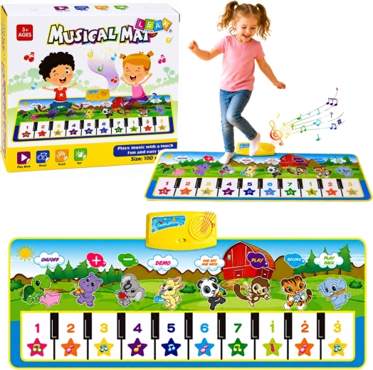Alfombrilla musical educativa tipo piano con animales 100 × 36 cm