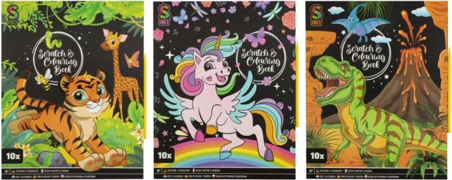 Set de rascar y colorear para niños: 10 hojas con bolígrafo de plástico