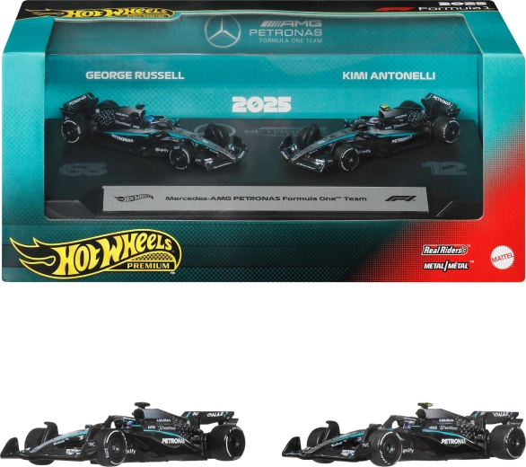 Hot Wheels Premium Fórmula 1 Mercedes-AMG Petronas Kimi Antonelli y George Russell - 2 unidades