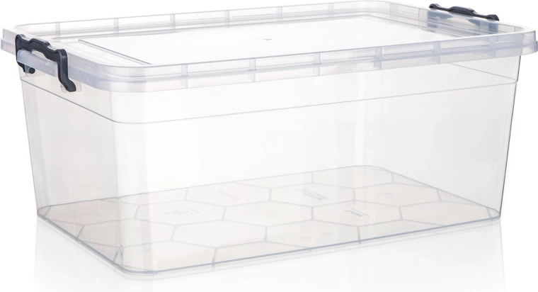 Caja de almacenamiento Gema 20 l con tapa y clips, transparente