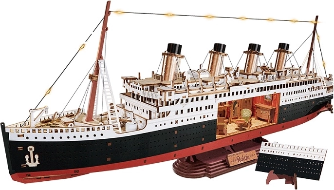 RoboTime Rompecabezas 3D de madera – travesía eterna del Atlántico 1912 (modelo de transatlántico con LED)