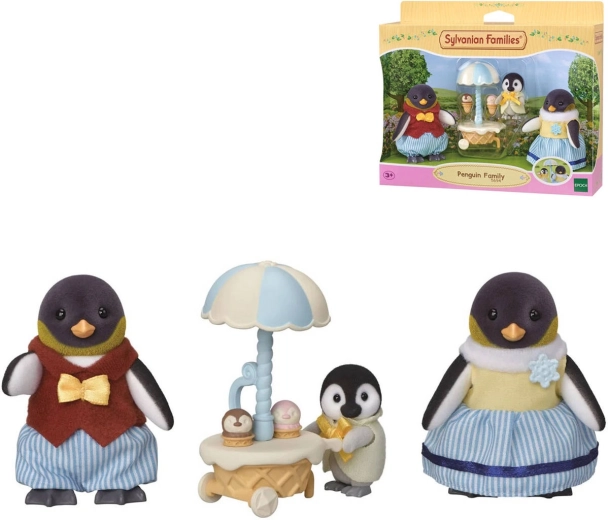 Familia de pingüinos Sylvanian Families con carrito de helados - 3 uds.