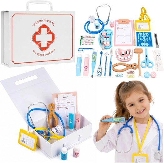 Maletín médico infantil de madera con accesorios (36 piezas)