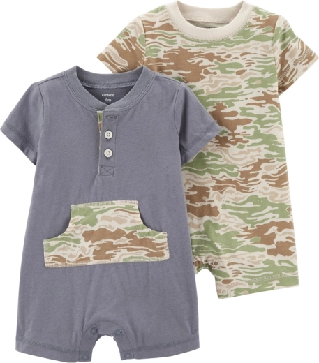 CARTER'S mono veraniego de algodón con manga corta para niño GreyGreen (2 uds) – NB/talla 56