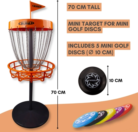 Set mini discgolf Guru – juego de jardín con cesta y 5 discos