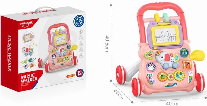 Andador empujable elefante con pizarra para dibujar – rosa