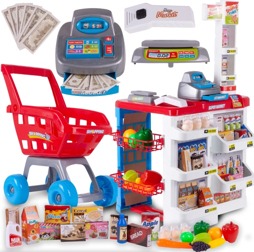Tienda con caja registradora y carrito de compras Supermercado