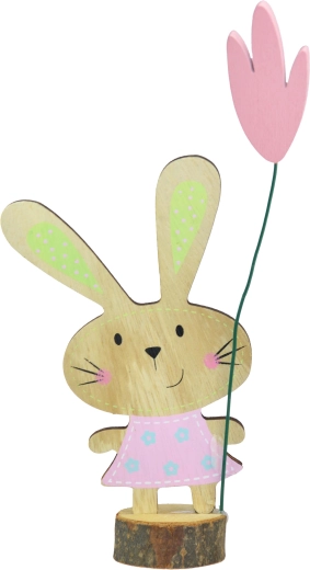 Decoración de madera con conejito sobre un tocón 17 cm