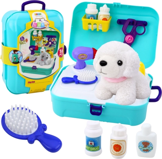 salón de cosmética infantil para mascotas en maletín y mochila PET CARE, 16 piezas