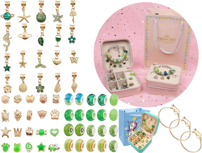 Kit para crear joyas y pulseras con colgantes en tonos verdes