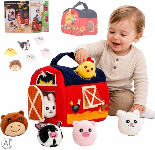 Clasificador sensorial de peluche con forma de granja y animalitos