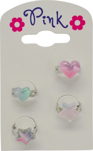Set de anillos infantiles de corazones y estrellitas, 4 uds