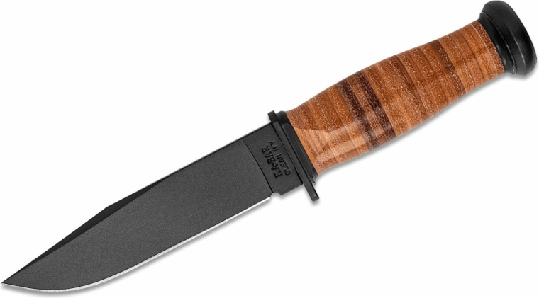 Cuchillo táctico KA-BAR Mark 1, 12,8 cm, negro, empuñadura de cuero, funda de cuero