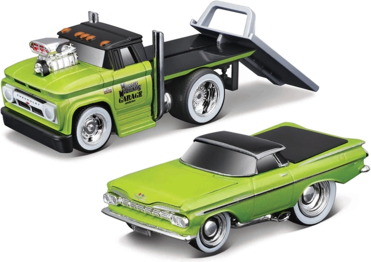Maisto Muscle Transports 1966 Chevrolet C60 flatbed con Chevrolet El Camino 1:64