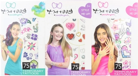 Tatuajes temporales para niñas – set de 75 diseños