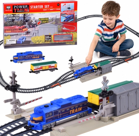 Vía de tren eléctrica de carga con paso a nivel y barreras 335 cm