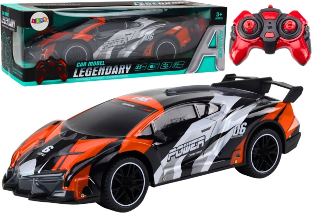 Coche deportivo RC 1:10 gris‑naranja hasta 25 km/h