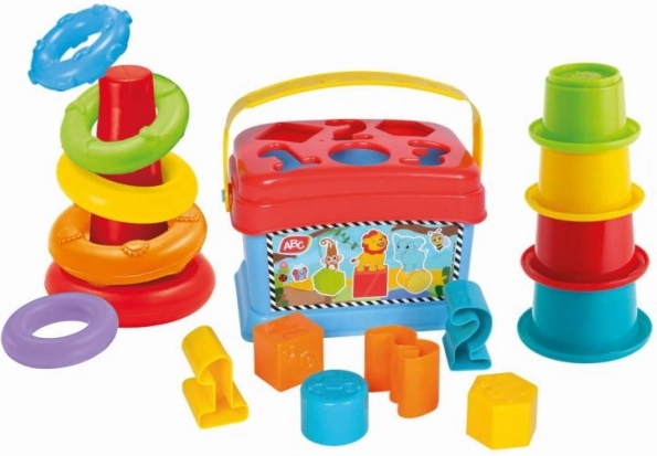 Set de juego 3 en 1 - encajable, pirámide y vasitos