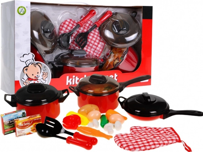 Set de cocina para niños 3+ con ollas, utensilios de cocina y réplicas de alimentos, 22 piezas