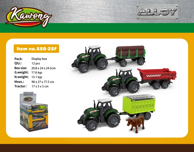 Tractor con remolque de metal/plástico 17 cm