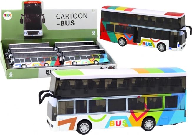 Autobús de dos pisos de metal multicolor con propulsión por inercia, luces y sonidos