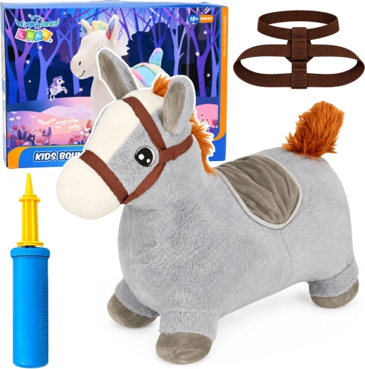 Caballito hinchable de peluche para saltar gris 60 cm