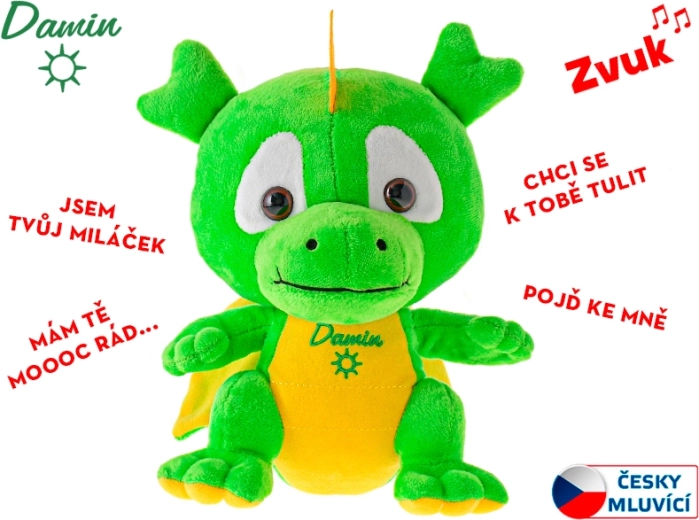 Peluche del dragoncito Damin parlante en checo 19 cm