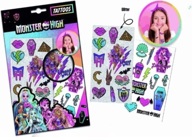 Monster High tatuajes temporales con purpurina