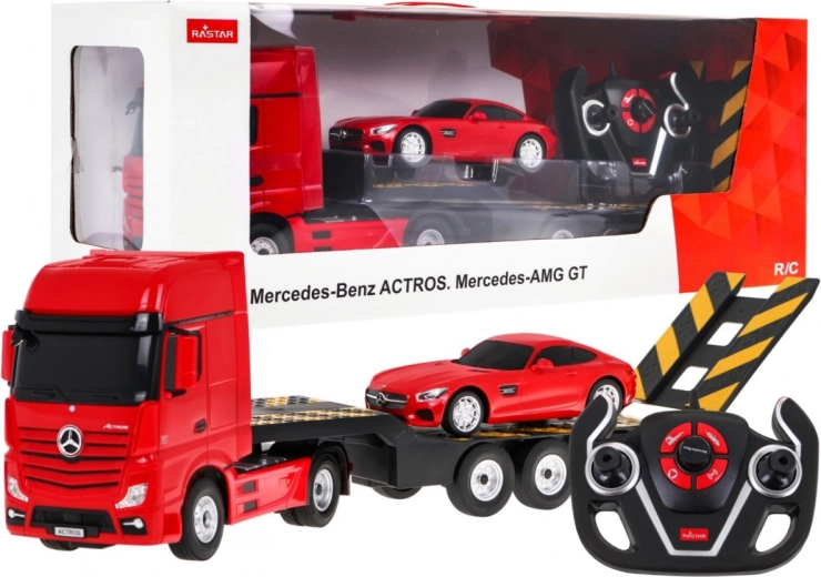 camión rc mercedes-benz actros con remolque 1:26 + mercedes-amg gt 1:24