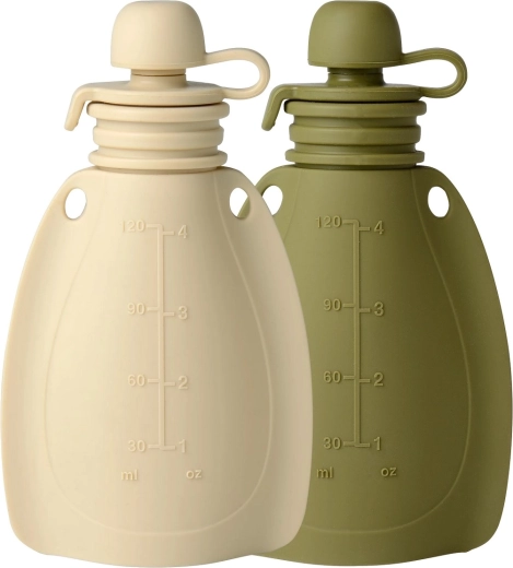 Mininor bolsita de silicona rellenable para snacks soft rabbit/moss green, 2 uds