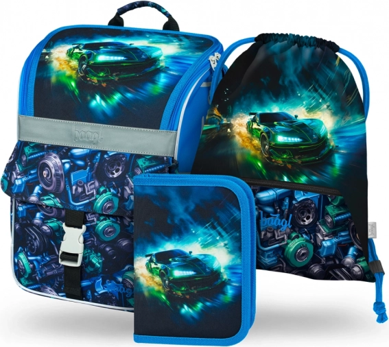 Baagl set escolar Zippy coche de carreras – mochila, estuche y bolsa