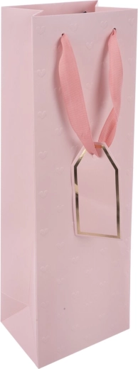 Bolsa de papel de regalo para vino rosa con relieve de corazones