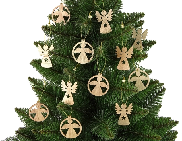 Adornos navideños de madera: angelitos para el árbol 12 uds