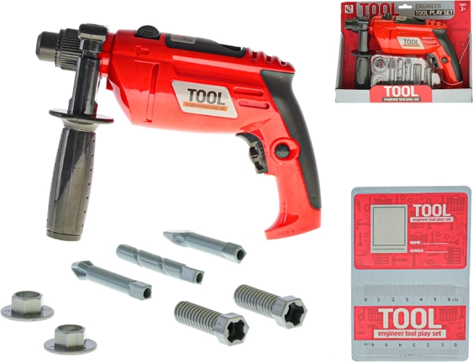 Taladro infantil rojo a pilas con accesorios