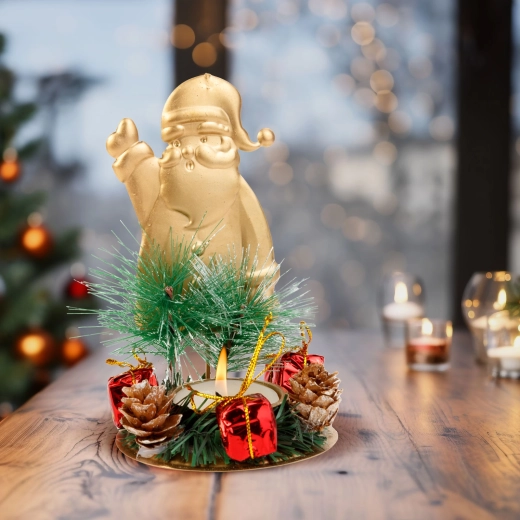 Decoración de Adviento con portavelas para vela de té de Papá Noel, cobriza