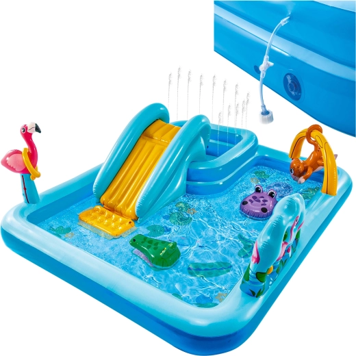 Parque acuático hinchable infantil Intex Jungle con tobogán y fuente