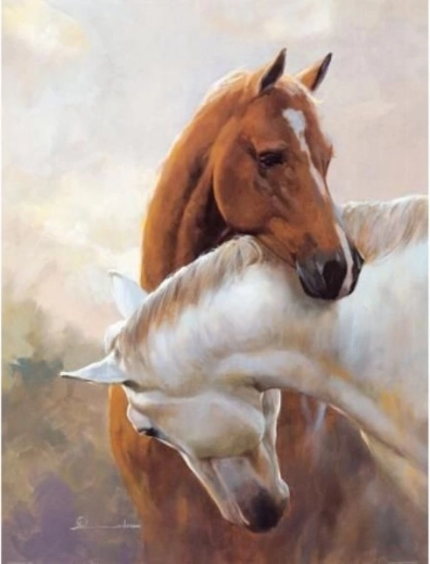 Bordado de diamantes (diamond painting) – dos caballos 30 × 40 cm - 1 pieza