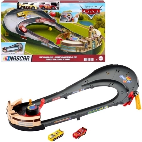 Disney y Pixar Cars pista de carreras NASCAR con 2 cochecitos