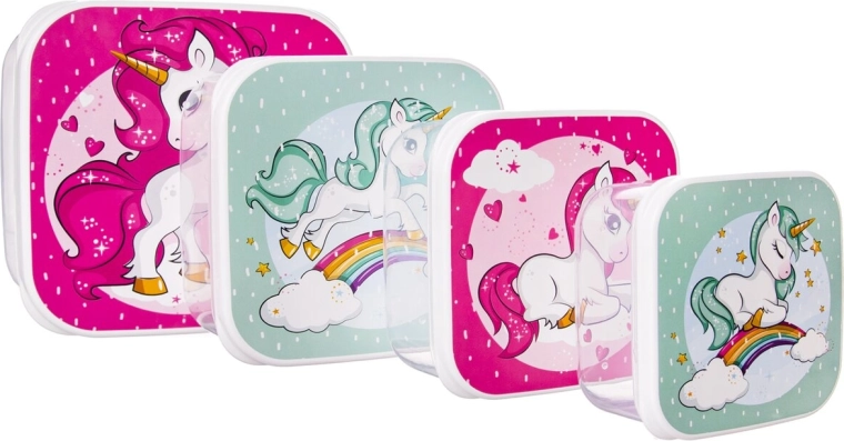 Juego de cajas infantiles para la merienda con motivo de unicornio (4 uds.)