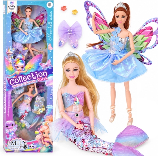 Set de muñecas Hada Mariposa y sirena 2 en 1