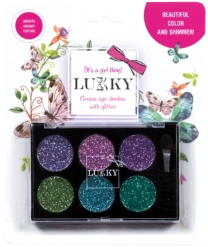 Sombras de ojos en crema Lukky con purpurina y pincel, 6 colores