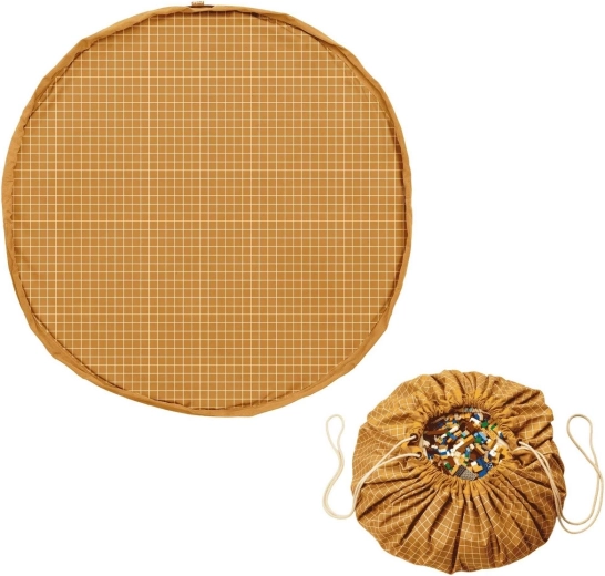 Play&Go noomad original alfombra de juego orgánica y saco para juguetes 2 en 1 grid mustard