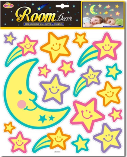 Decoración adhesiva luminosa cielo nocturno luna y estrellas