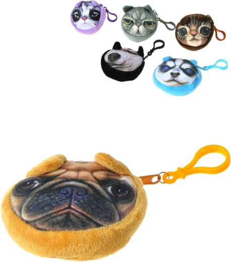 Monedero infantil redondo de felpa con perrito y mosquetón 9 cm - 1 unidad