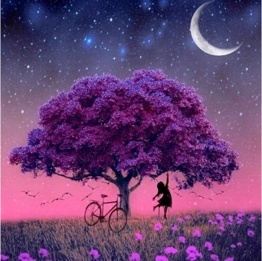 Bordado de diamantes (diamond painting) paisaje morado 30 × 30 cm