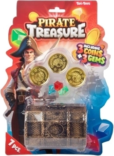 Cofre pirata con monedas y gemas para niños